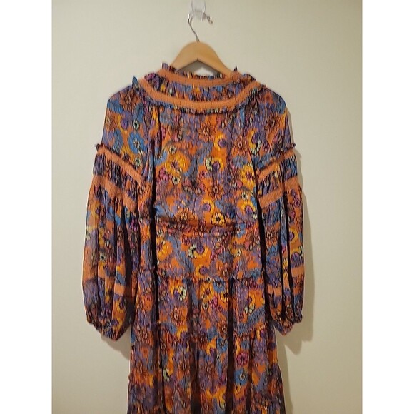 Free People Cassis Printed Chiffon Maxi Dress Floral Print Rust Combo M  Boho - mordernwear.com